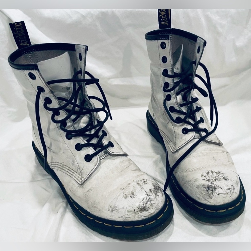 Intentionally Distressed, Like New Doc Martens White Leather Docs Punk Grunge